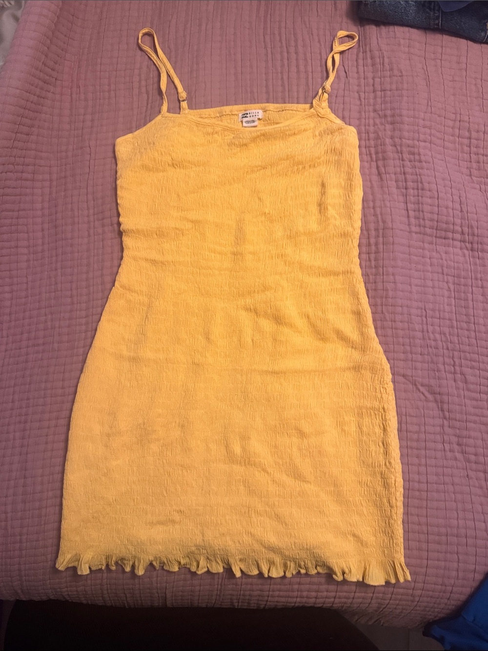 Billabong Yellow Textured Spaghetti-Strap Mini Dress